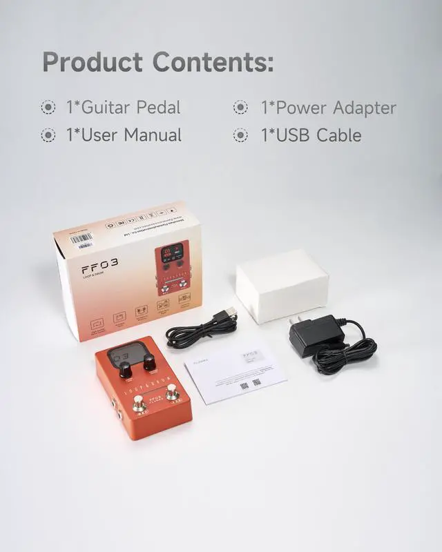Alt view image 7 of 7 - FF03 Looper Pedal Drum Machine, Drum Looper Guitar Pedal with LED Indicators, 160 Min Recording, 121 Drum Grooves, 40 Loop Slots, Undo/Redo, Fade Out, Sync Mode, USB & Headphone Out