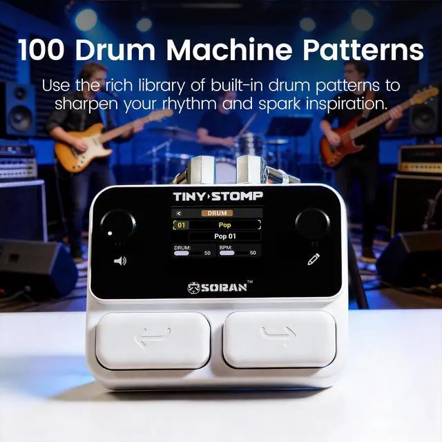Alt view image 6 of 7 - JME-03A Tiny Stomp Multi Effects Guitar Pedal, 125 Effects, 99 Presets, 10 Modules, 40s Looper, 100 Drum Rhythms, 20 IR/NAM Slots, USB Audio, Rechargeable Pocket Pedal for Guitar and Bass