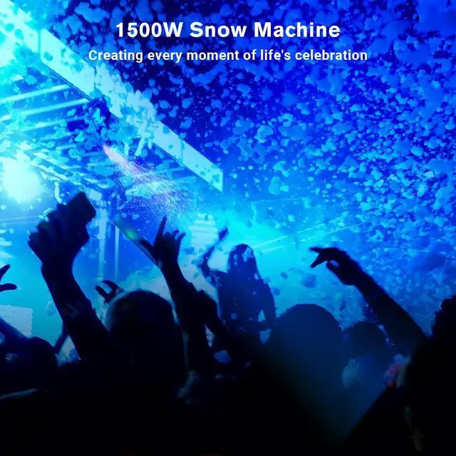 Alt view image 3 of 7 - 1500W Snow Machine: 9 LEDs Light - Wired & Wireless Remote Control- 7 Color Lights Effect - Snowflake Maker for Outdoor Party Wedding Stage Backyard Events