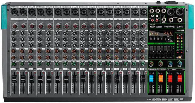 Main image of MX16 16 Channel Sound Mixer Audio Mixing Console 48V 256DSP Professional USB PC Play Record Podcast Live Broadcast (US MX16)