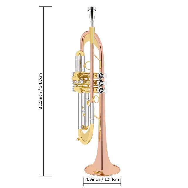 Alt view image 2 of 6 - Bb Trumpet Standard Trumpet Set with Carrying Case,Gloves, 7C Mouthpiece, Cleaning Kit, Tuning Rod (Cupronickel)