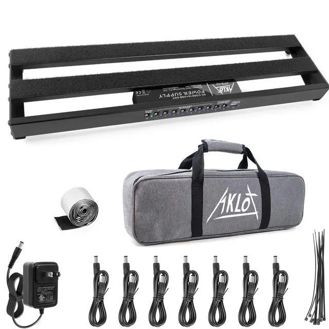 Main image of Guitar Pedal Board with Built-in Power Supply Guitars Effect Pedalboard Aluminium Alloy Power Supply 19" x 5" with Bag, Pedal Cable