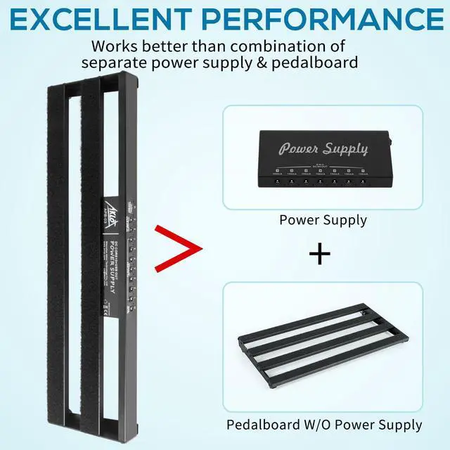 Alt view image 2 of 7 - Guitar Pedal Board with Built-in Power Supply Guitars Effect Pedalboard Aluminium Alloy Power Supply 19" x 5" with Bag, Pedal Cable