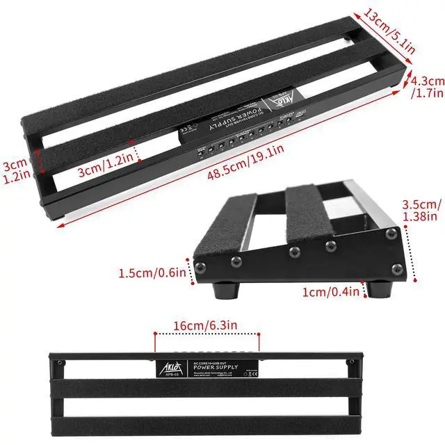 Alt view image 6 of 7 - Guitar Pedal Board with Built-in Power Supply Guitars Effect Pedalboard Aluminium Alloy Power Supply 19" x 5" with Bag, Pedal Cable