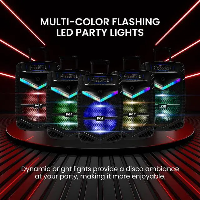 Alt view image 4 of 7 - Portable Bluetooth PA Speaker System - 1200W Rechargeable Outdoor Bluetooth Speaker Portable PA System w/ 15 Subwoofer 1 Tweeter, Recording Function Mic In Party Lights USB/SD Radio PPHP1542B