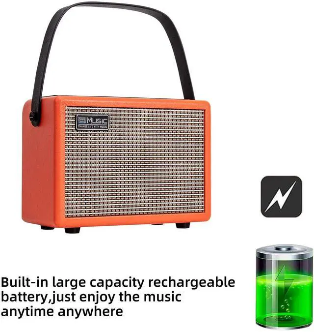 Alt view image 6 of 7 - Acoustic/Electric Guitar Amplifier, with,15 Watt Portable Bluetooth Speaker for Guitar Acoustic/Electric with Reverb Effect, 2 Band EQ,Orange