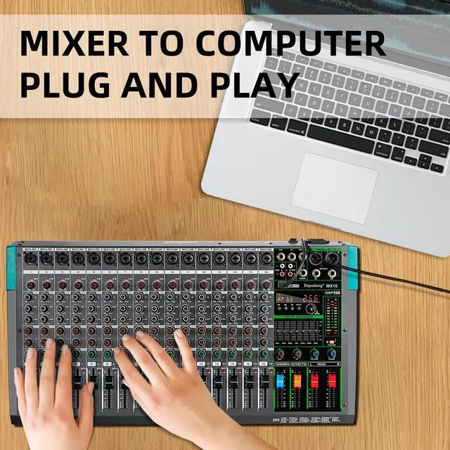 Alt view image 4 of 7 - MX16 16 Channel Sound Mixer Audio Mixing Console 48V 256DSP Professional USB PC Play Record Podcast Live Broadcast (US MX16)