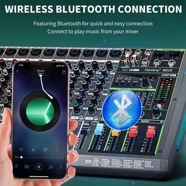 Alt view image 6 of 7 - MX16 16 Channel Sound Mixer Audio Mixing Console 48V 256DSP Professional USB PC Play Record Podcast Live Broadcast (US MX16)