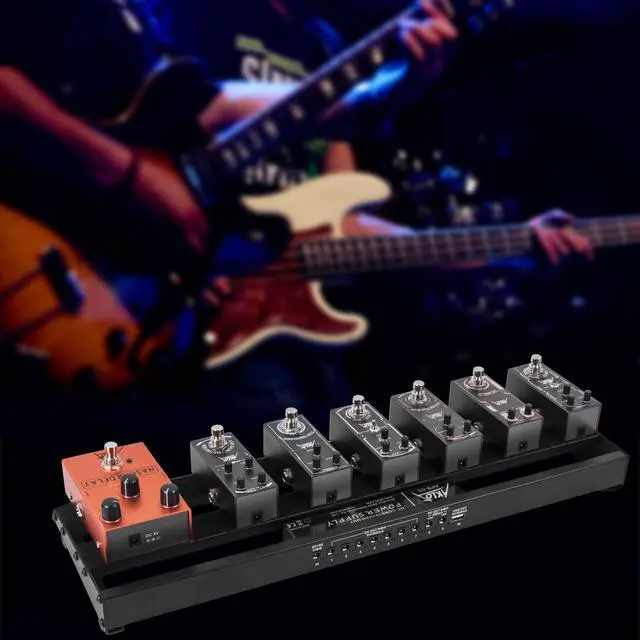 Alt view image 7 of 7 - Guitar Pedal Board with Built-in Power Supply Guitars Effect Pedalboard Aluminium Alloy Power Supply 19" x 5" with Bag, Pedal Cable
