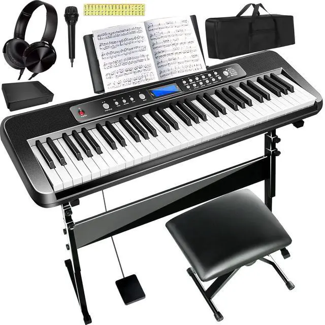 Main image of Pro 61-Key Electric Keyboard Piano w/LCD & Sustain Pedal, Full-Size Studio Keyboard w/Stand, Bench, Headphones, Mic, 200 Timbres/Rhythms, 80 Songs, Professional Piano Keyboard for All Levels