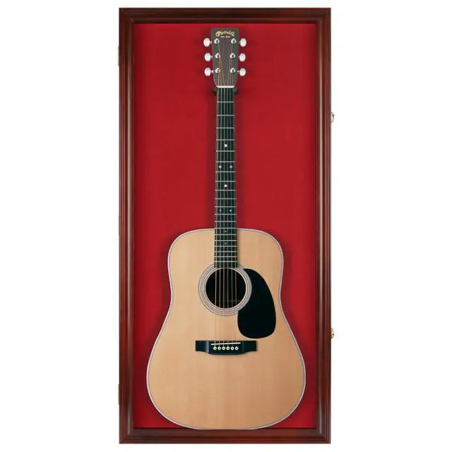Alt view image 3 of 7 - 45" Acoustic Guitar Display Case Cabinet Wall Mountable Guitar Case Frame Fits Most Guitars 98% UV Protection Red Felt Interior Mahogany Finish