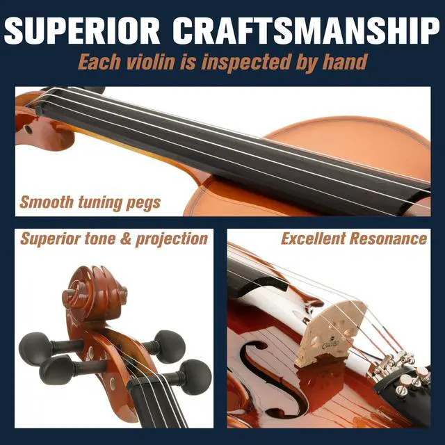 Alt view image 3 of 7 - 4/4 Left Handed Acoustic Violin, Solid Spruce Maple Set with Case