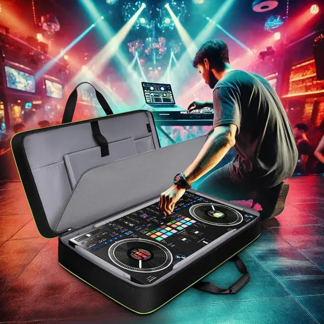 Alt view image 7 of 7 - DJ Controller Case for DDJ FLX10/GRV6/REV5 with Laptop Pocket Green | Padded Large DJ Controller Bag Fits DDJ REV7/REV5/FLX6/1000, Gig Bag with Multi-Pocket and Adjustable Shoulder Strap