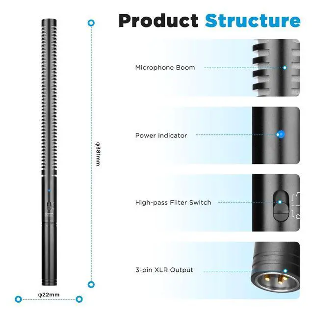 Alt view image 2 of 7 - BY-BM6060L External Shotgun Microphone for Camera DSLR,Super-Cardioid Mic with Shockmount for Film Vlog, Professional Condenser Microphones for Video Recording Voice Interview YouTube