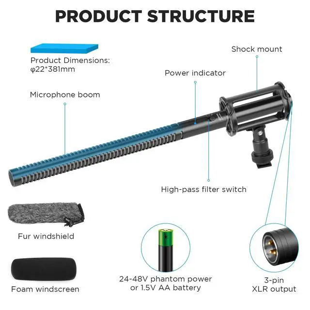 Alt view image 3 of 7 - BY-BM6060L External Shotgun Microphone for Camera DSLR,Super-Cardioid Mic with Shockmount for Film Vlog, Professional Condenser Microphones for Video Recording Voice Interview YouTube