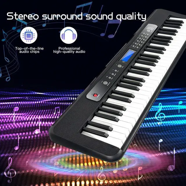 Alt view image 5 of 7 - Pro 61-Key Electric Keyboard Piano w/LCD & Sustain Pedal, Full-Size Studio Keyboard w/Stand, Bench, Headphones, Mic, 200 Timbres/Rhythms, 80 Songs, Professional Piano Keyboard for All Levels