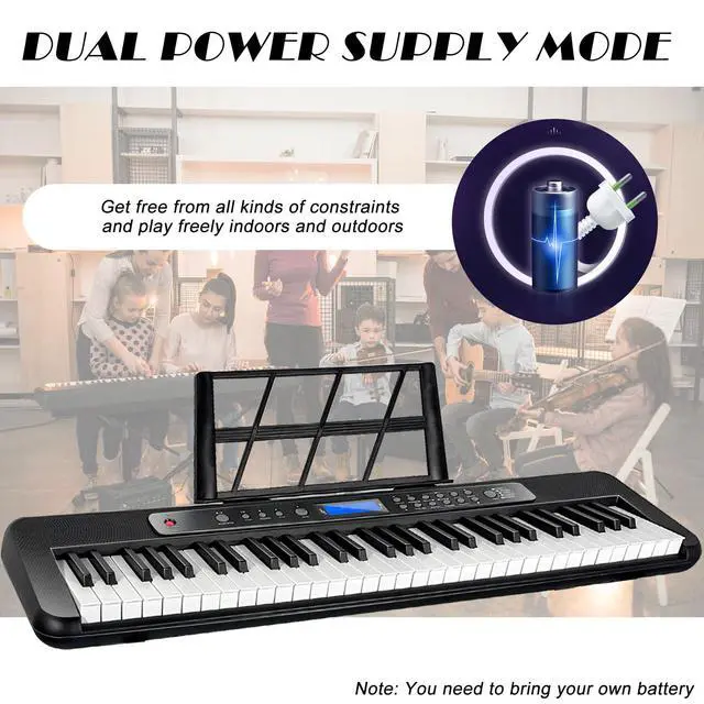 Alt view image 6 of 7 - Pro 61-Key Electric Keyboard Piano w/LCD & Sustain Pedal, Full-Size Studio Keyboard w/Stand, Bench, Headphones, Mic, 200 Timbres/Rhythms, 80 Songs, Professional Piano Keyboard for All Levels