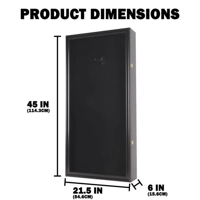 Alt view image 5 of 7 - 45" Acoustic Guitar Display Case Cabinet Shadow Box with Guitar Hanger Stand, Lockable 98% UV Protection Black Felt Interior Black Finish Frame