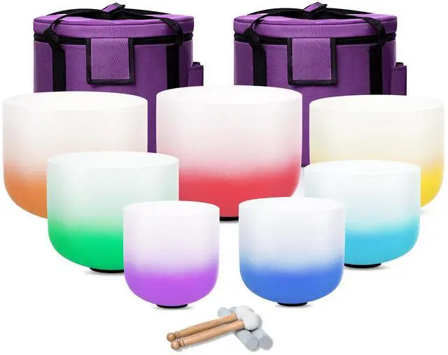 Main image of 6-12inch 432hz Quartz Crystal Singing Bowls Set of 7 Gradient Design, for Mindfulness Meditation Yoga Sound Baths