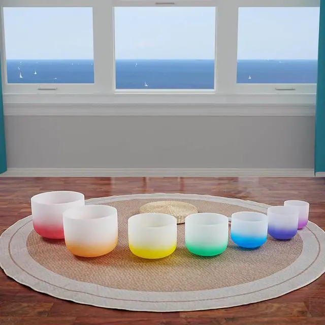 Alt view image 2 of 6 - 6-12inch 432hz Quartz Crystal Singing Bowls Set of 7 Gradient Design, for Mindfulness Meditation Yoga Sound Baths