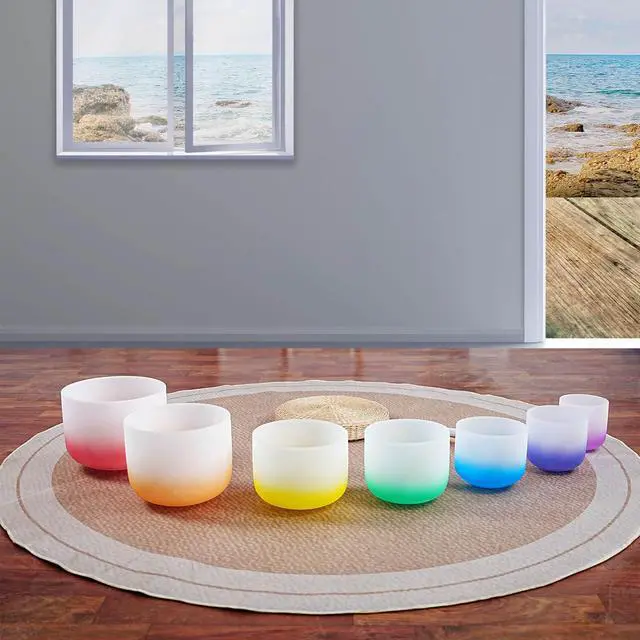 Alt view image 3 of 6 - 6-12inch 432hz Quartz Crystal Singing Bowls Set of 7 Gradient Design, for Mindfulness Meditation Yoga Sound Baths