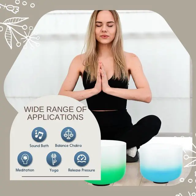 Alt view image 5 of 6 - 6-12inch 432hz Quartz Crystal Singing Bowls Set of 7 Gradient Design, for Mindfulness Meditation Yoga Sound Baths