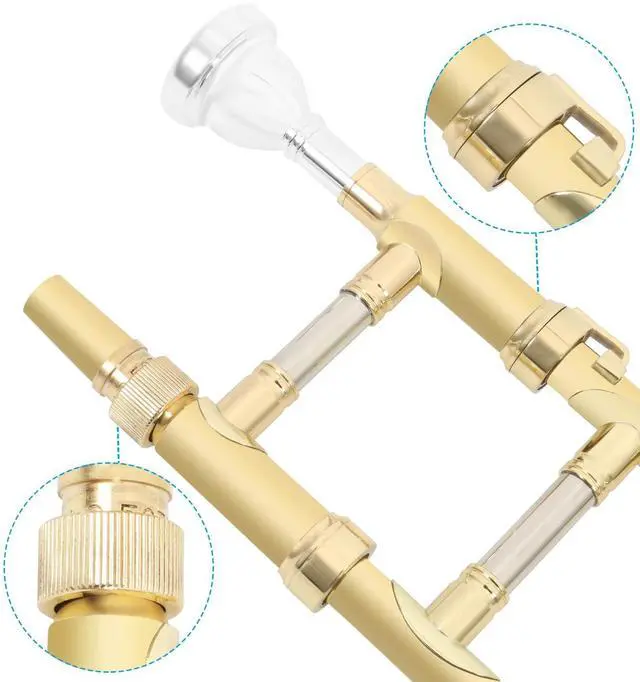 Alt view image 4 of 6 - Bb Tenor Slide Trombone, B Flat Brass Plated Trombone Instrument for Beginners Students with Hard Case, with Mouthpiece, White Gloves (12.5mm/200 mm), Golden