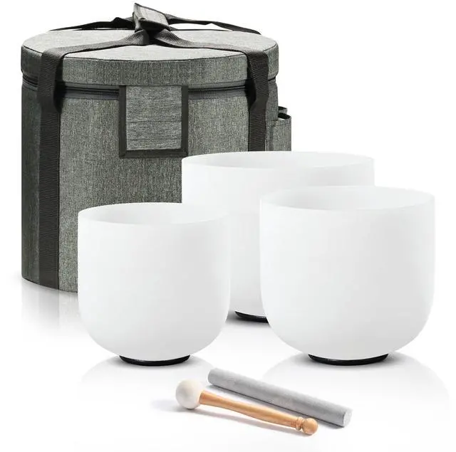 Main image of 432HZ Crystal Singing Bowls Set of 3, 7'' C Root 8'' F Heart 9'' G | Sound Healing Meditation,Mindfulness,Relaxation, Includes Case Bags and Rubber Mallets