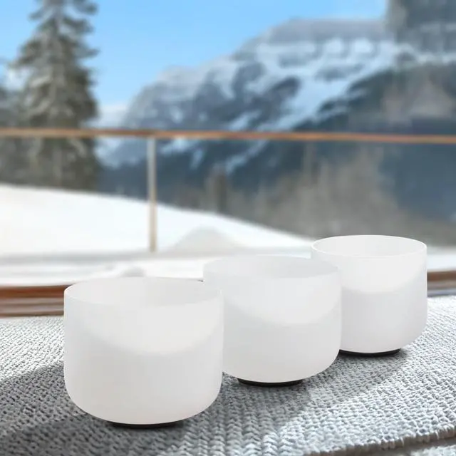 Alt view image 3 of 6 - 432HZ Crystal Singing Bowls Set of 3, 7'' C Root 8'' F Heart 9'' G | Sound Healing Meditation,Mindfulness,Relaxation, Includes Case Bags and Rubber Mallets