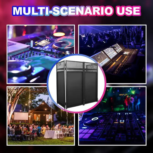 Alt view image 7 of 7 - Portable DJ Facade Table 43"H, Foldable Metal Frame Stand with Wheels | DJ Table With Wheels and Carry Handles, Stable Metal Structure, Dual Scrims For Events, Parties