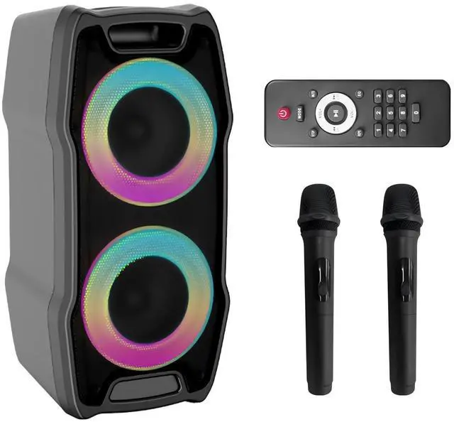 Main image of Karaoke Machine, Wireless Bluetooth PA System for Adults & Kids with Dual 8'' Subwoofers, 2 UHF Wireless Mics, Colorful LED Lights, Ideal for Home Karaoke, Party, Stage Performance (VS-0808)