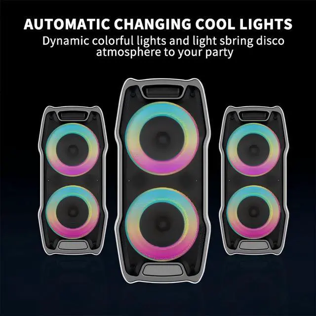 Alt view image 3 of 6 - Karaoke Machine, Wireless Bluetooth PA System for Adults & Kids with Dual 8'' Subwoofers, 2 UHF Wireless Mics, Colorful LED Lights, Ideal for Home Karaoke, Party, Stage Performance (VS-0808)