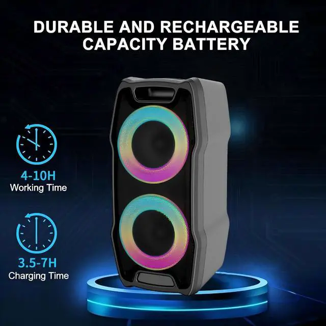 Alt view image 4 of 6 - Karaoke Machine, Wireless Bluetooth PA System for Adults & Kids with Dual 8'' Subwoofers, 2 UHF Wireless Mics, Colorful LED Lights, Ideal for Home Karaoke, Party, Stage Performance (VS-0808)
