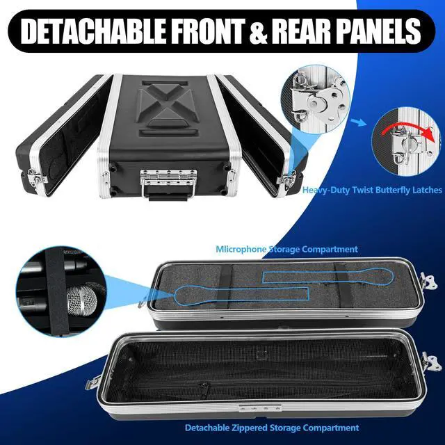 Alt view image 5 of 7 - 2U ABS Rack Case Shallow 12" Depth,19" Rackmount Flight Road Travel Case,Waterproof ProtectiveHard Case with Customized Foam, Wireless Mic SystemStorage,Amps, Mixers,Microphone Receivers