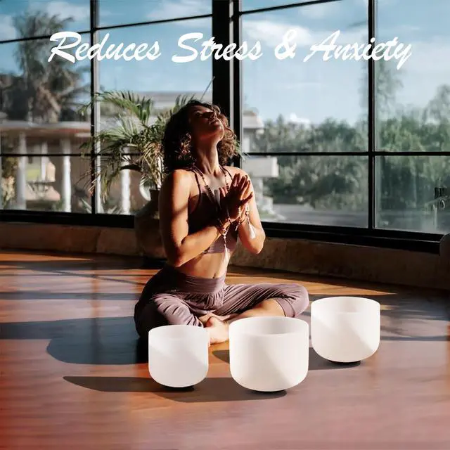 Alt view image 2 of 6 - 432HZ Crystal Singing Bowls Set of 3, 7'' C Root 8'' F Heart 9'' G | Sound Healing Meditation,Mindfulness,Relaxation, Includes Case Bags and Rubber Mallets