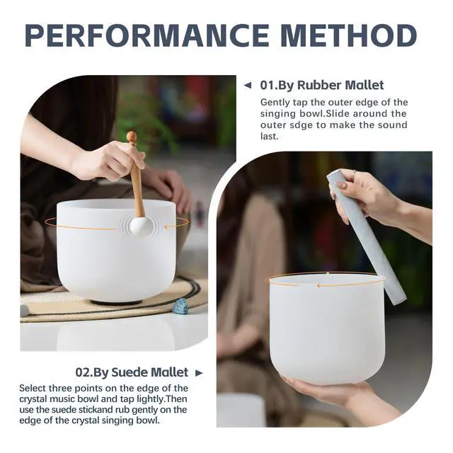 Alt view image 5 of 6 - 432HZ Crystal Singing Bowls Set of 3, 7'' C Root 8'' F Heart 9'' G | Sound Healing Meditation,Mindfulness,Relaxation, Includes Case Bags and Rubber Mallets