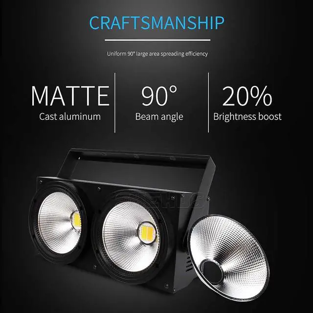 Alt view image 2 of 6 - Blinder Lights 200W COB 2 Eyes Stage Wash Lights, 1 Pack | Cool+Warm White, 90 Beam Angle, Audience Blinder, Casting Aluminum Shell, Sound Activated DMX512 Strobe Par