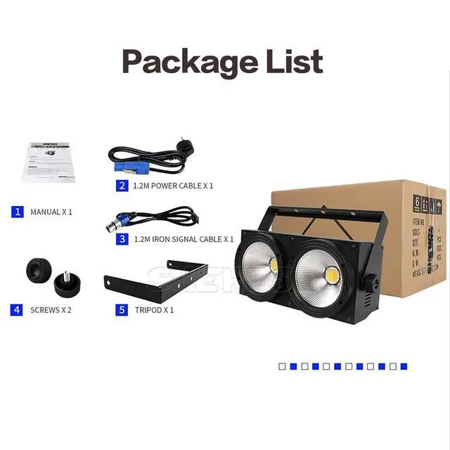 Alt view image 6 of 6 - Blinder Lights 200W COB 2 Eyes Stage Wash Lights, 1 Pack | Cool+Warm White, 90 Beam Angle, Audience Blinder, Casting Aluminum Shell, Sound Activated DMX512 Strobe Par