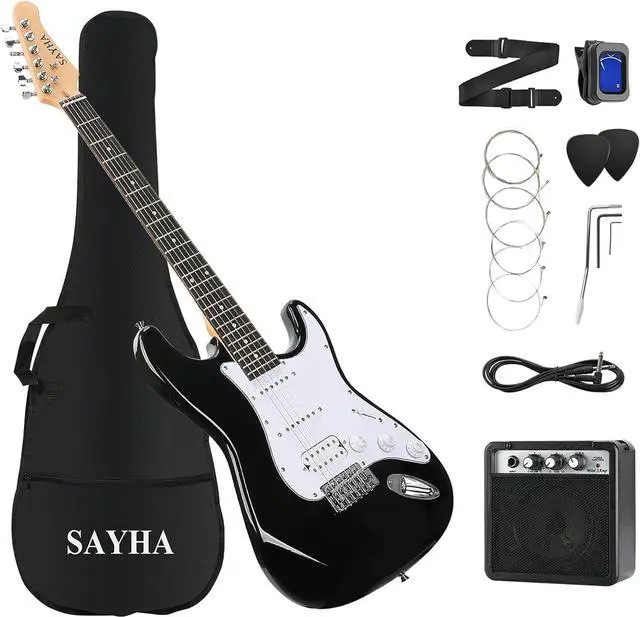 Main image of Electric Guitar, 39 Inch Solid Full-size Electric Guitar HSS Pickups Starter Kit Includes Amplifier, Bag, Digital Tuner, Strap, String, Cable, PicksBlack