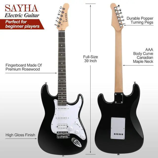 Alt view image 3 of 6 - Electric Guitar, 39 Inch Solid Full-size Electric Guitar HSS Pickups Starter Kit Includes Amplifier, Bag, Digital Tuner, Strap, String, Cable, PicksBlack