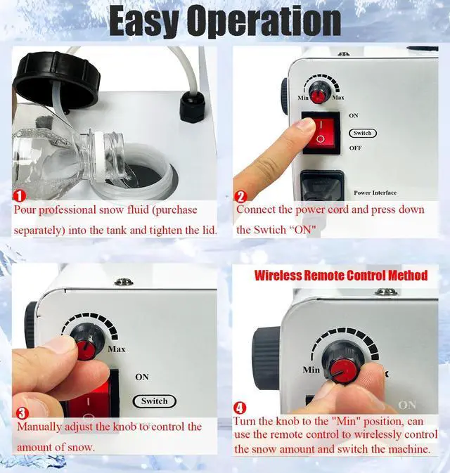 Alt view image 3 of 7 - 800W Snow Machine with Manual & Wireless Remote Control, Fake Snow Maker Machine for Indoor & Outdoor, Adjustable Snowflake Amount for Christmas, Wedding Kids Party Stage Events