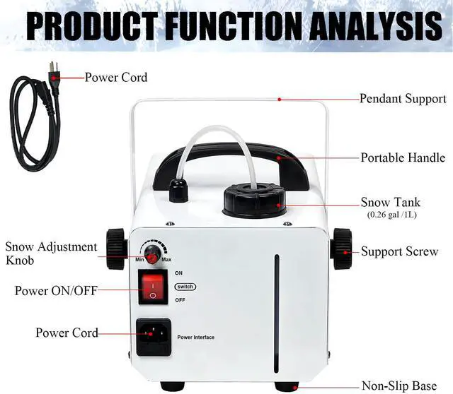 Alt view image 5 of 7 - 800W Snow Machine with Manual & Wireless Remote Control, Fake Snow Maker Machine for Indoor & Outdoor, Adjustable Snowflake Amount for Christmas, Wedding Kids Party Stage Events