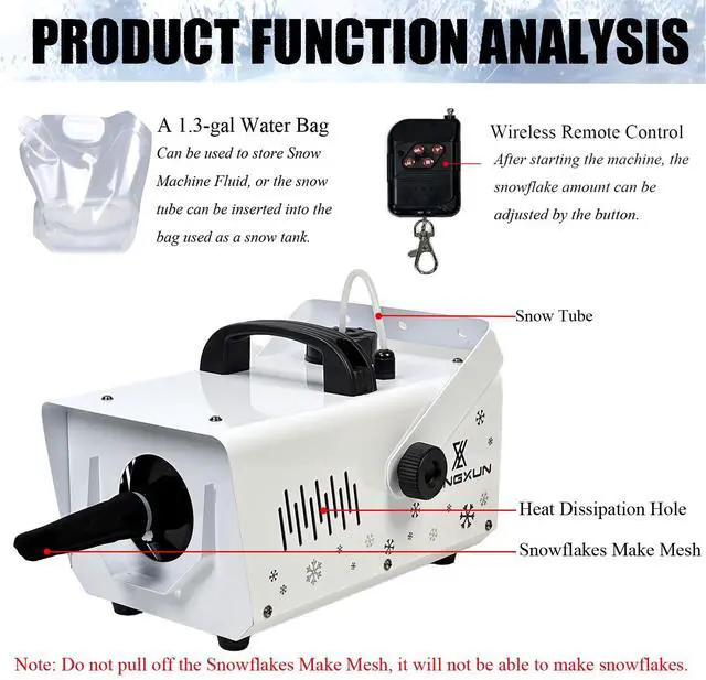 Alt view image 6 of 7 - 800W Snow Machine with Manual & Wireless Remote Control, Fake Snow Maker Machine for Indoor & Outdoor, Adjustable Snowflake Amount for Christmas, Wedding Kids Party Stage Events