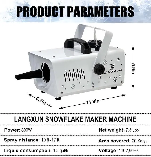 Alt view image 7 of 7 - 800W Snow Machine with Manual & Wireless Remote Control, Fake Snow Maker Machine for Indoor & Outdoor, Adjustable Snowflake Amount for Christmas, Wedding Kids Party Stage Events