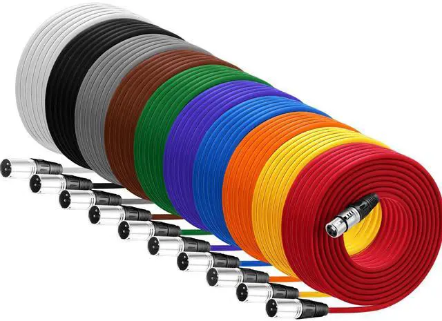 Main image of 10 Pack 25 ft Bright XLR Cables 3 Pins Balanced XLR Microphone Cable to Male to Female Mic Cable for Microphone, Mixer, Recording Studio, Podcast(Mixed Color)