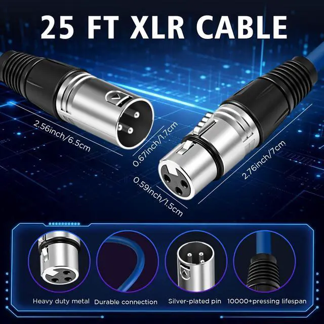 Alt view image 2 of 7 - 10 Pack 25 ft Bright XLR Cables 3 Pins Balanced XLR Microphone Cable to Male to Female Mic Cable for Microphone, Mixer, Recording Studio, Podcast(Mixed Color)
