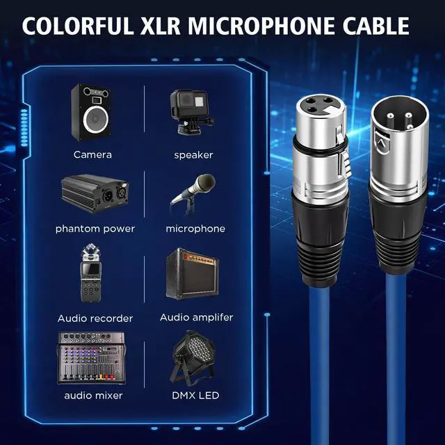 Alt view image 7 of 7 - 10 Pack 25 ft Bright XLR Cables 3 Pins Balanced XLR Microphone Cable to Male to Female Mic Cable for Microphone, Mixer, Recording Studio, Podcast(Mixed Color)
