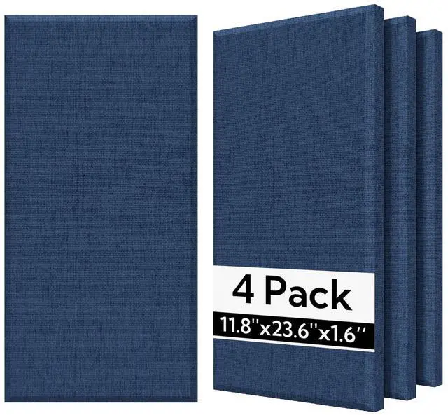 Main image of Fiberglass Acoustic Wall Panels 4 Pack, 11.8'' x 23.6'' Sound Panels, Fabric Wrapped Sound Proof Panels for Walls (Navy)