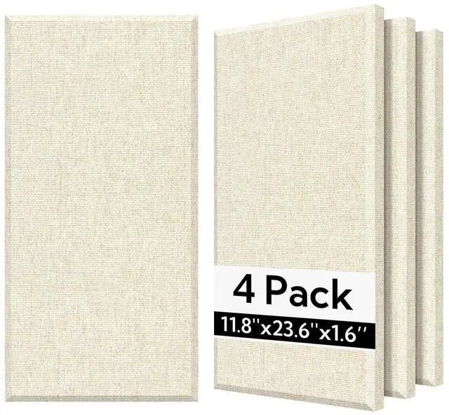 Main image of Fiberglass Acoustic Wall Panels 4 Pack, 11.8'' x 23.6'' Sound Panels, Fabric Wrapped Sound Proof Panels for Walls (White)