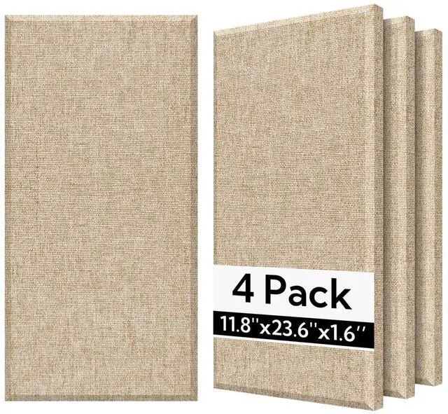Main image of Fiberglass Acoustic Wall Panels 4 Pack, 11.8'' x 23.6'' Sound Panels, Fabric Wrapped Sound Proof Panels for Walls (Khaki)